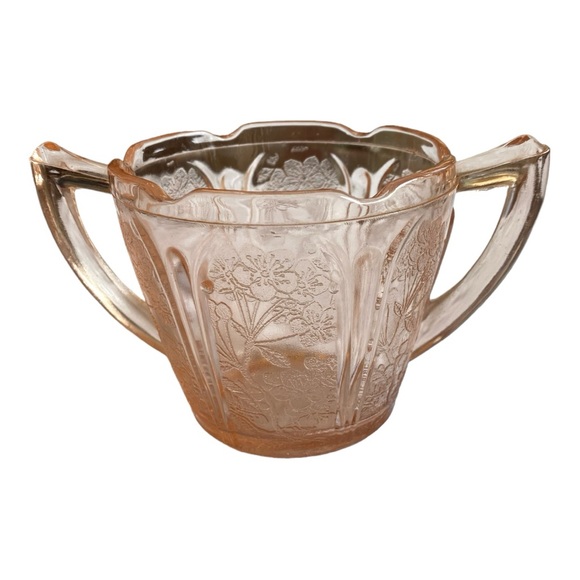 Vintage 1930s Jeanette Glass Sugar Dish Pink Cherry Blossom excellent condition - Picture 2 of 3